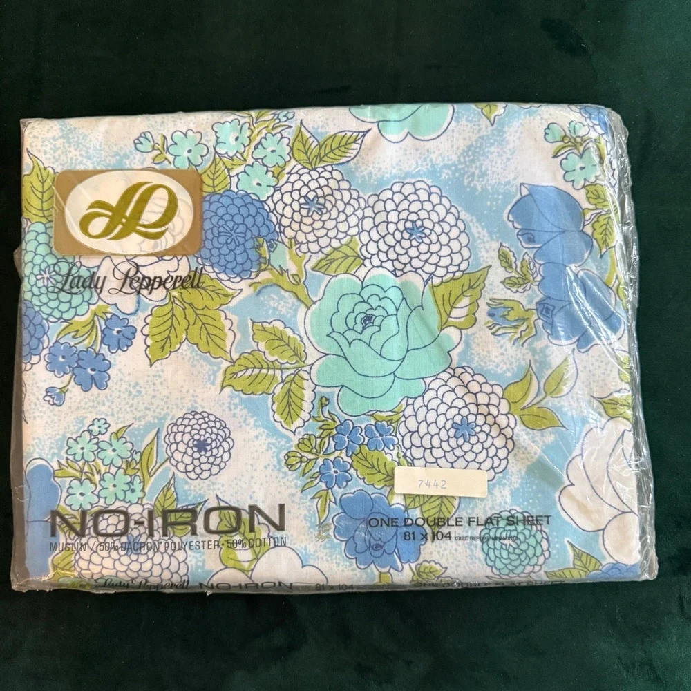 Lady Pepperell Regency Rose Vintage Double Flat Sheet Blue Floral No-Iron Muslin